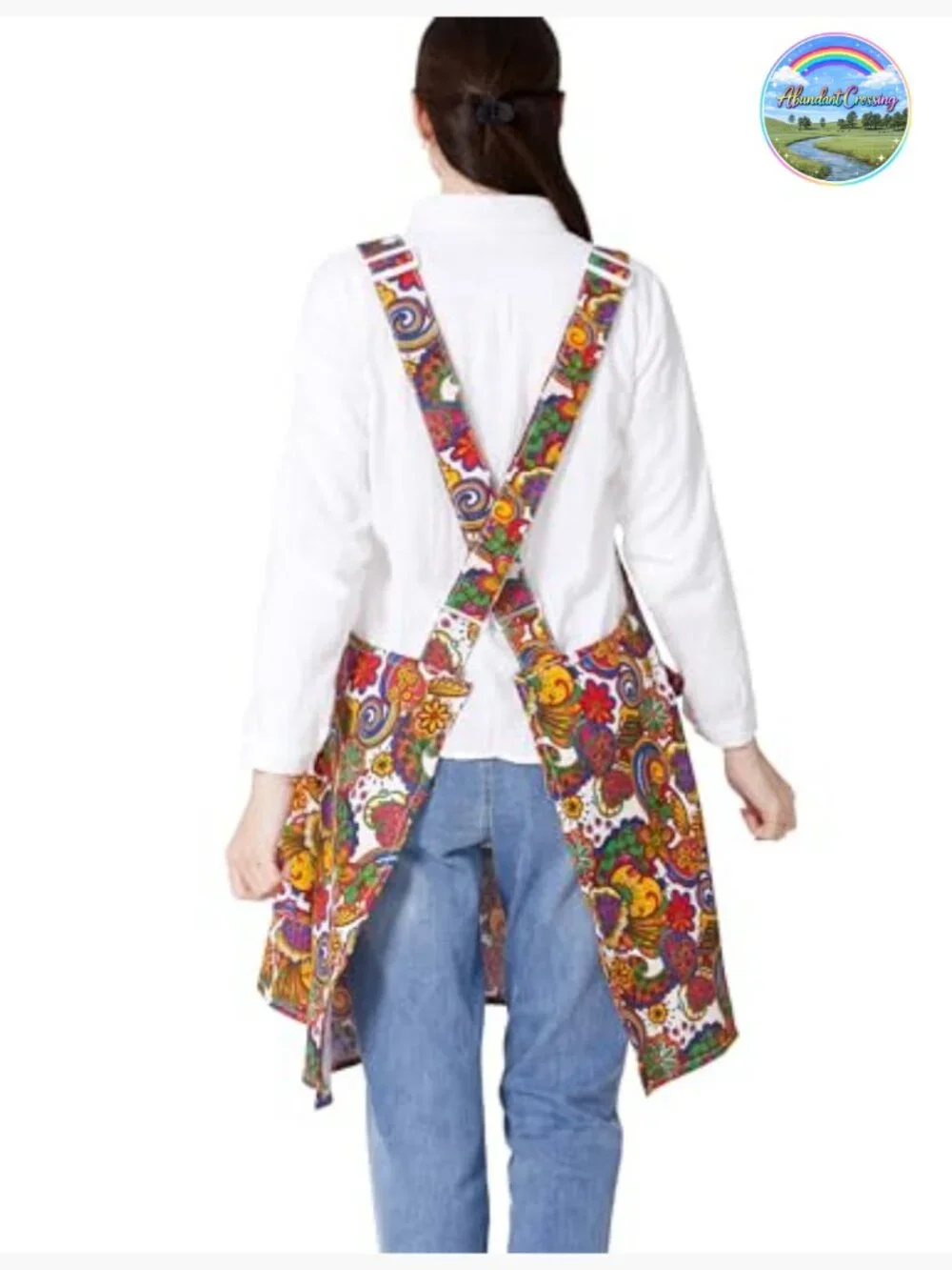 Adjustable Cross Back Apron with Pockets Cotton Linen Blend for Cooking